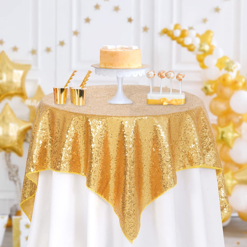 B.Cool B-COOL Rectangle Sequined Table Cloth Gold Sequin Tablecloth Glitter Tablecloth Sequin Wedding Decoration Christmas Tablecloth 50x50 inch - Image 3
